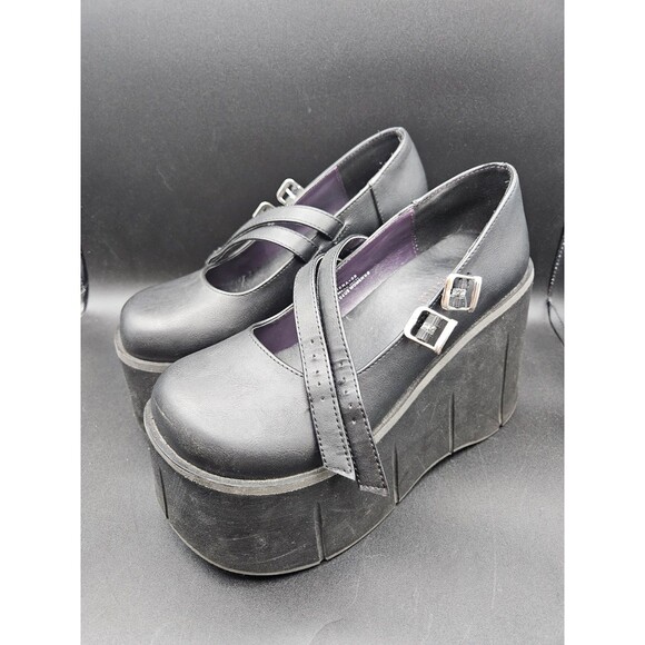 Demonia Kera-08 Platform Mary Jane Shoes Womens Size 8 Black Double Strap Goth - Picture 2 of 6
